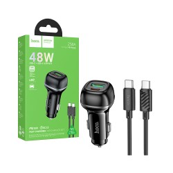 Hoco Car Charger Z58A Rank 2 Port USB+Type-C PD30W with Type-C to Type-C Cable 1m Black Hoco Car Charger Z58A Rank 2 Port USB+Type-C PD30W with Type-C to Type-C Cable 1m Black